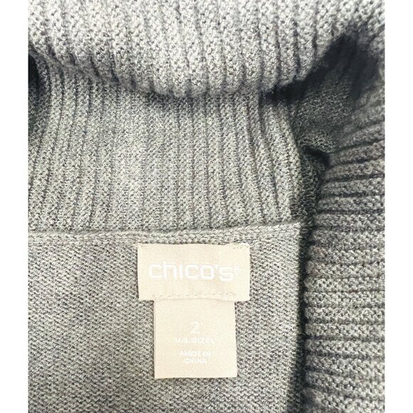 Chicos Gray Open Front Cardigan Sweater Sz 2 (Large) Rayon Nylon Blend with Belt - Picture 3 of 4